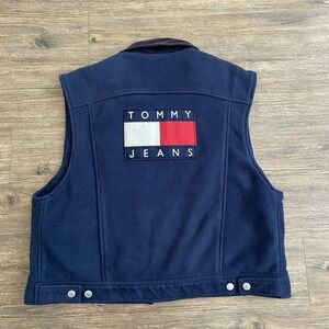 Vintage 90s Y2K Tommy Hilfiger Fleece Flag Logo Lined Vest Size‎ XLARGE XL